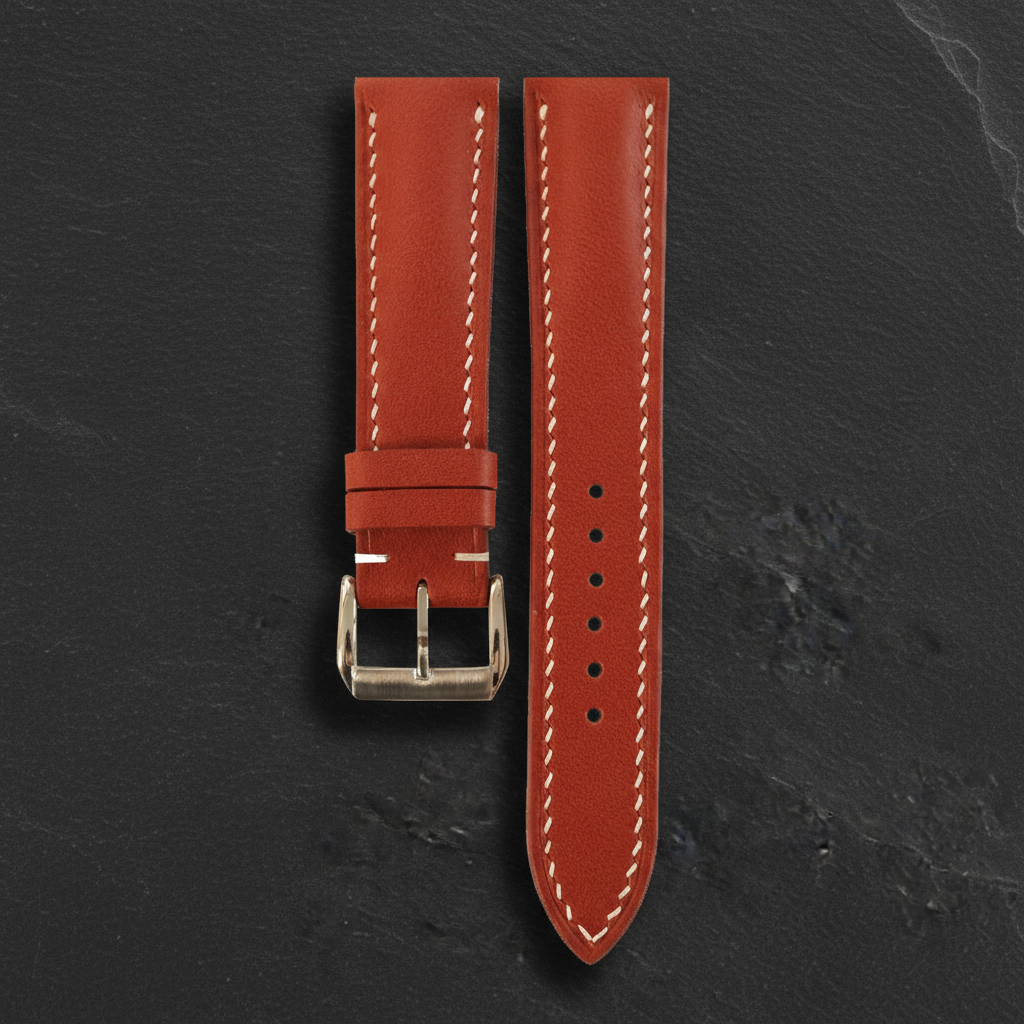 Scarlet Red Swift Leather Watch Strap - Handmade Quick Release Band