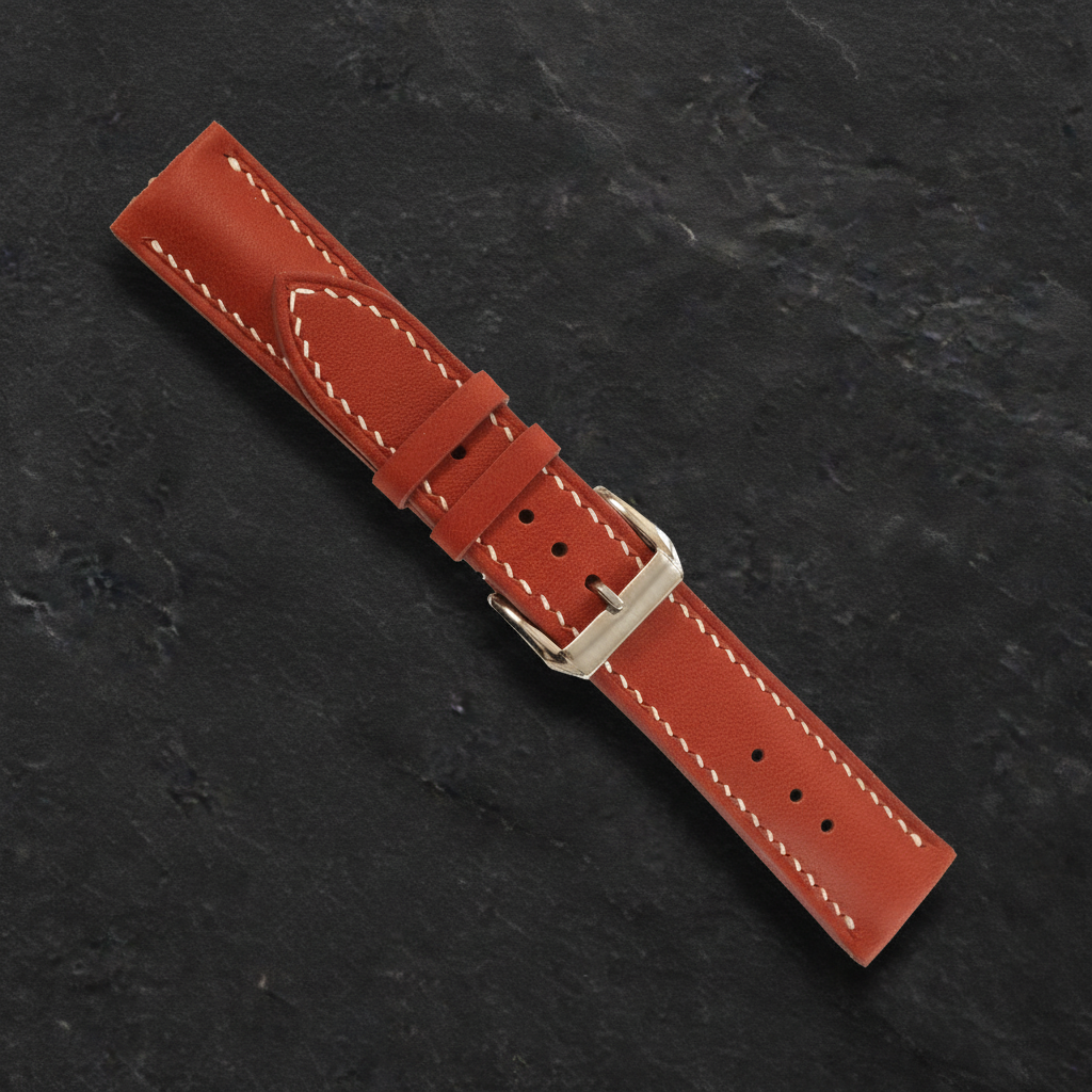 Scarlet Red Swift Leather Watch Strap - Handmade Quick Release Band
