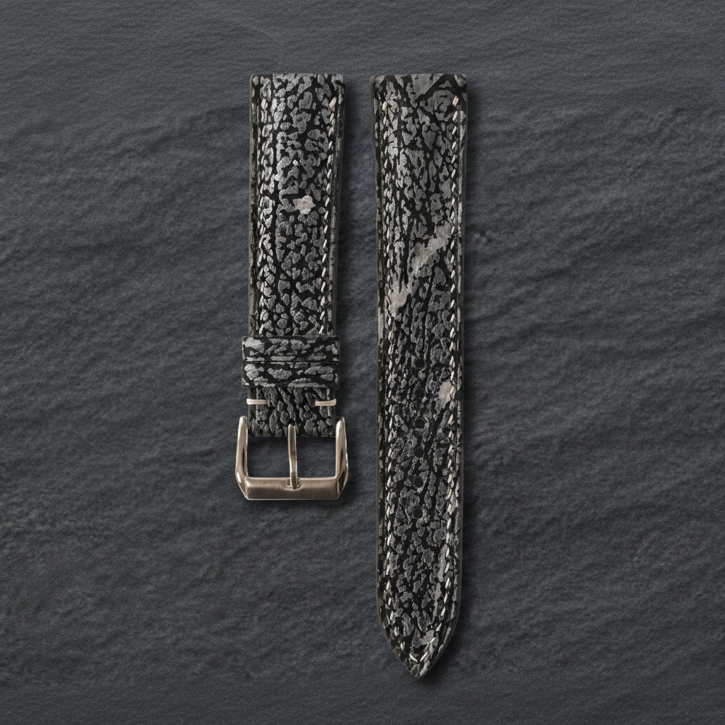 Silver Black Shark Leather Watch Strap - Handmade