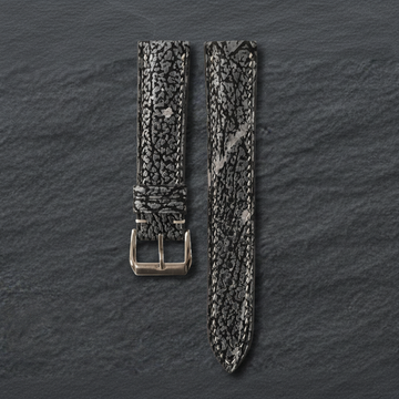 Silver Black Shark Leather Watch Strap - Handmade