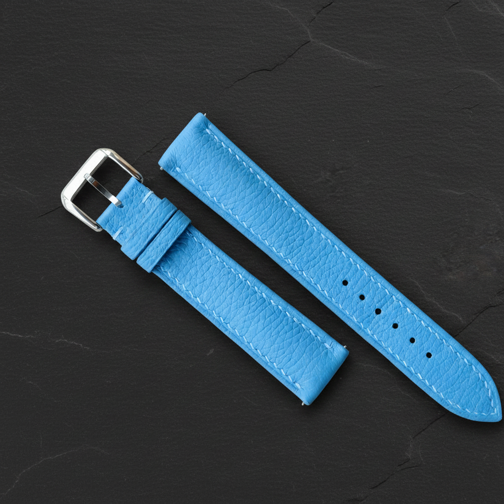 Sky Blue Togo Leather Watch Strap - Handmade Quick Release Band