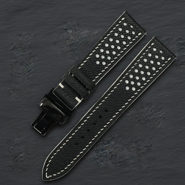 Small Black And White Epsom Leather Watch Strap - Handmade