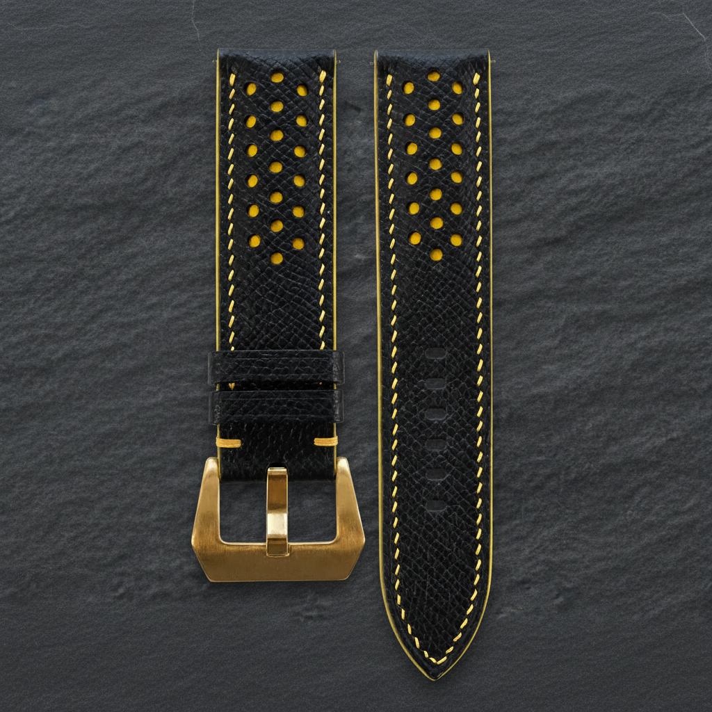 Small Black And Yellow Epsom Leather Watch Strap - Handmade