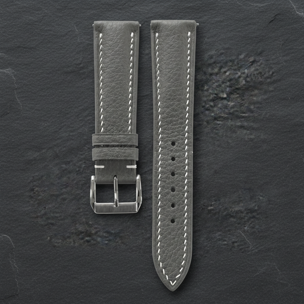 Stone Gray Togo Leather Watch Strap - Handmade