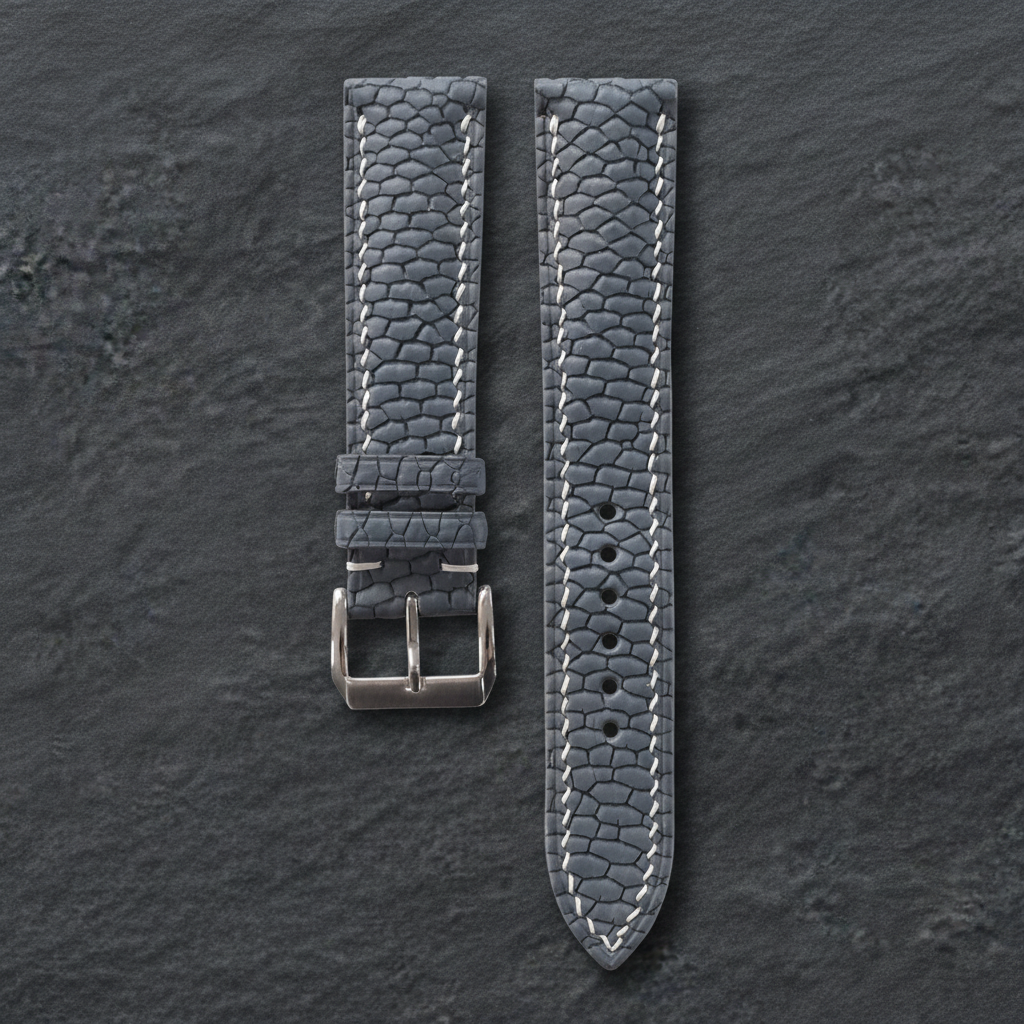Storm Gray Beaver Tail Leather Watch Strap - Handmade