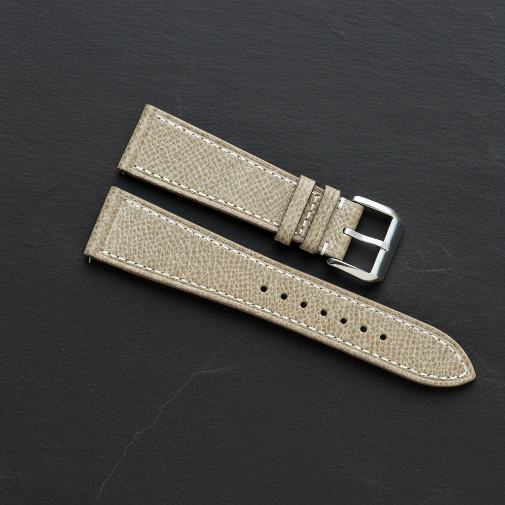 Taupe Epsom Leather Watch Strap - Handmade Quick Release Band