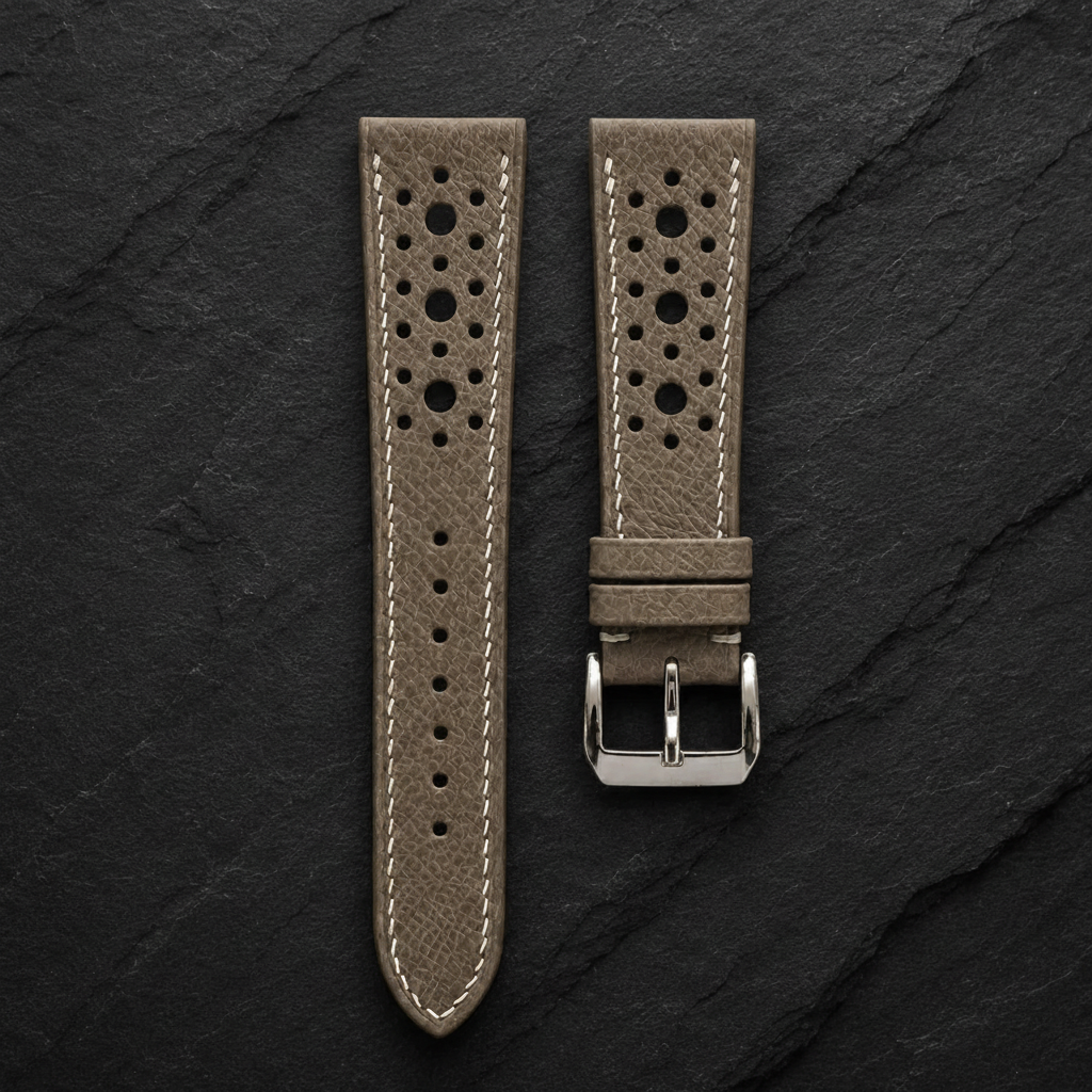 Taupe Large Racing Epsom Leather Watch Strap - Handmade