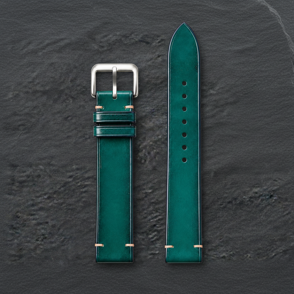 Teal Green Patina Leather Watch Strap - Handmade