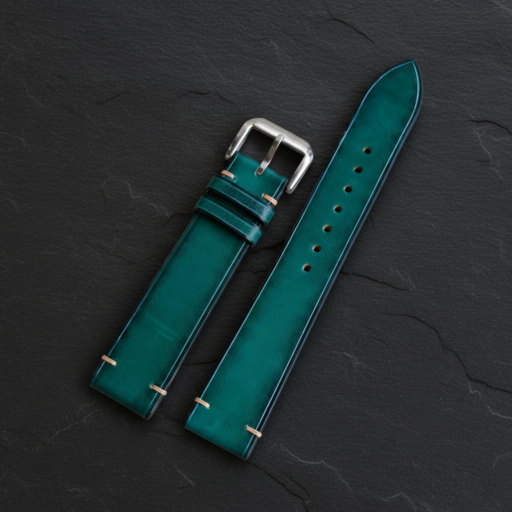 Teal Patina Leather Watch Strap - Handmade Quick Release Band