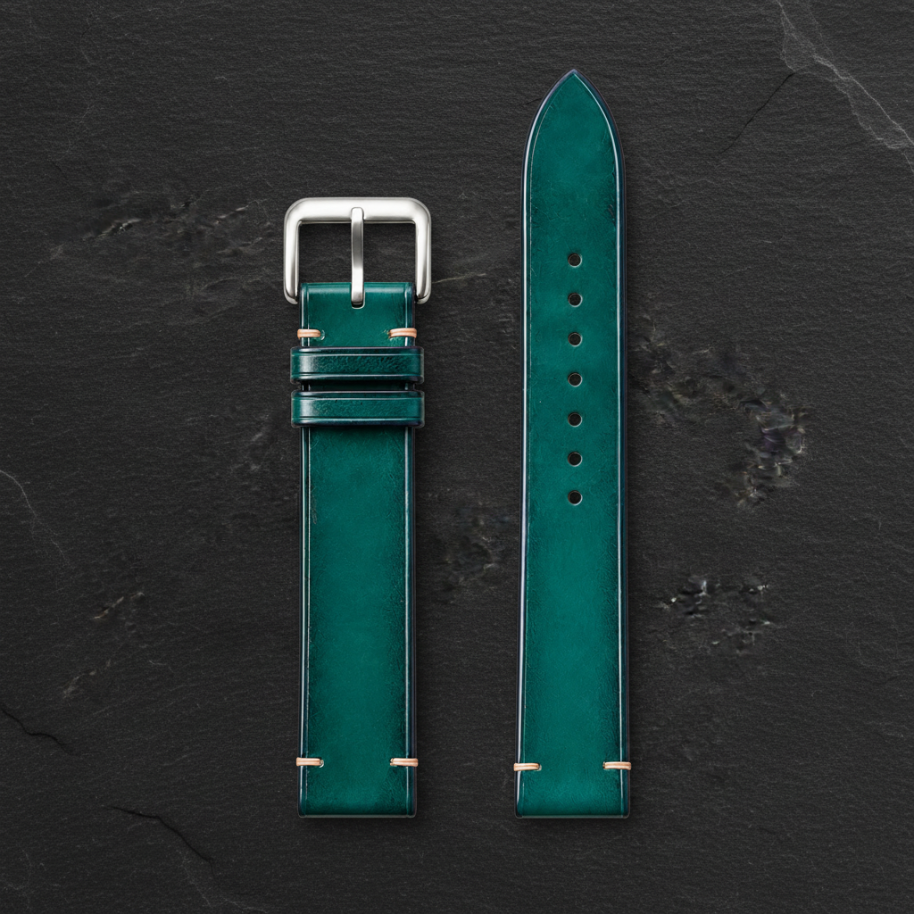 Teal Patina Leather Watch Strap - Handmade Quick Release Band