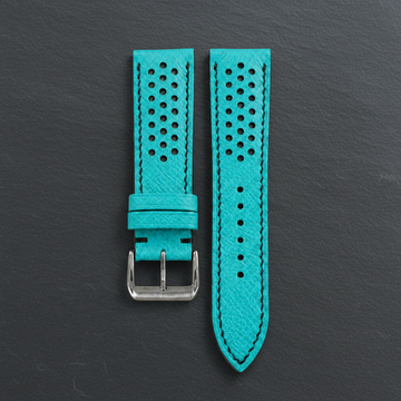 Turquoise And Black Small Racing Epsom Leather Watch Strap - Handmade
