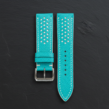 Turquoise And White Small Racing Epsom Leather Watch Strap - Handmade