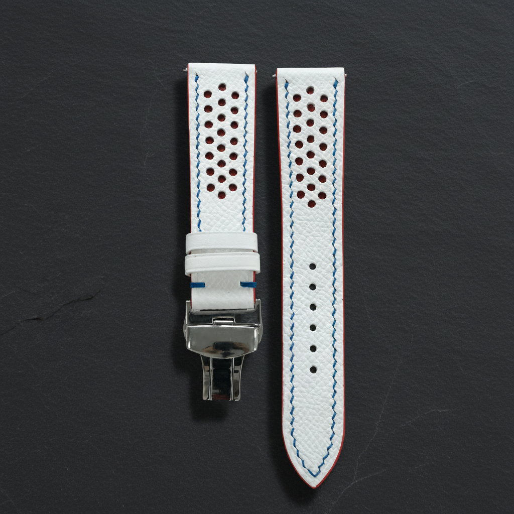 White And Red Epsom Leather Watch Strap - Handmade