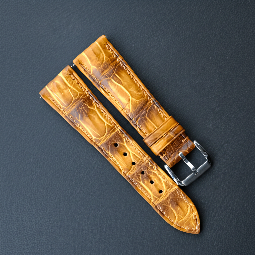 Yellow Alligator Leather Watch Strap - Handmade Quick Release Band