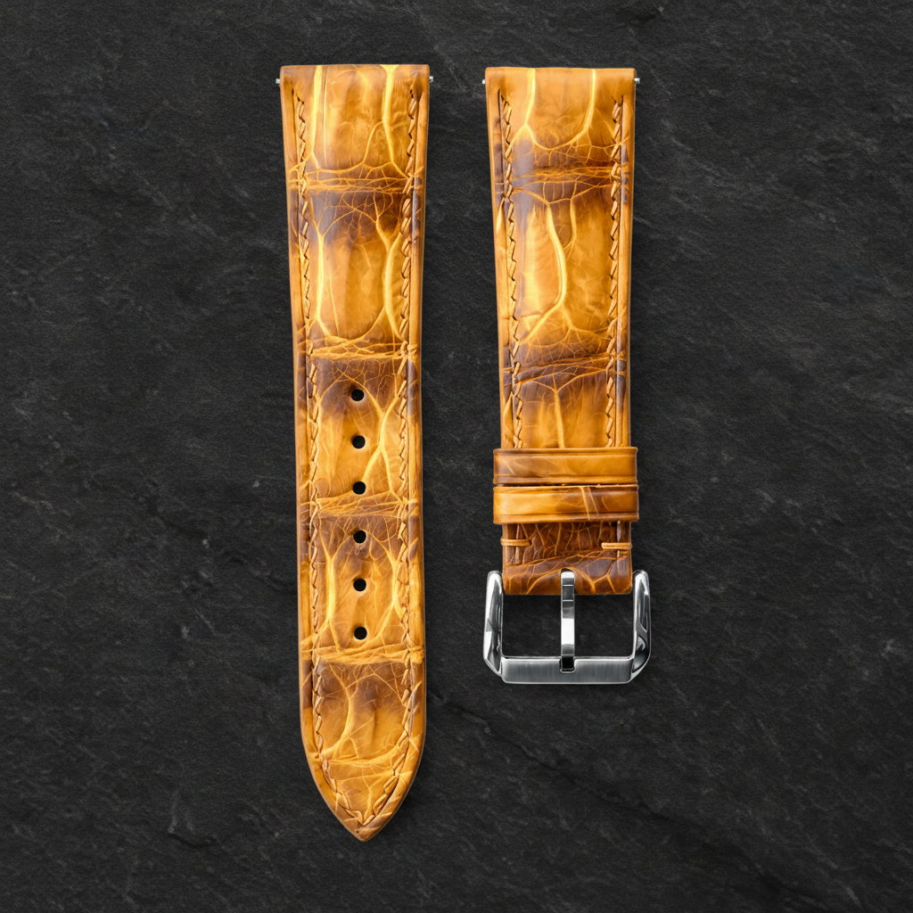 Yellow Alligator Leather Watch Strap - Handmade Quick Release Band