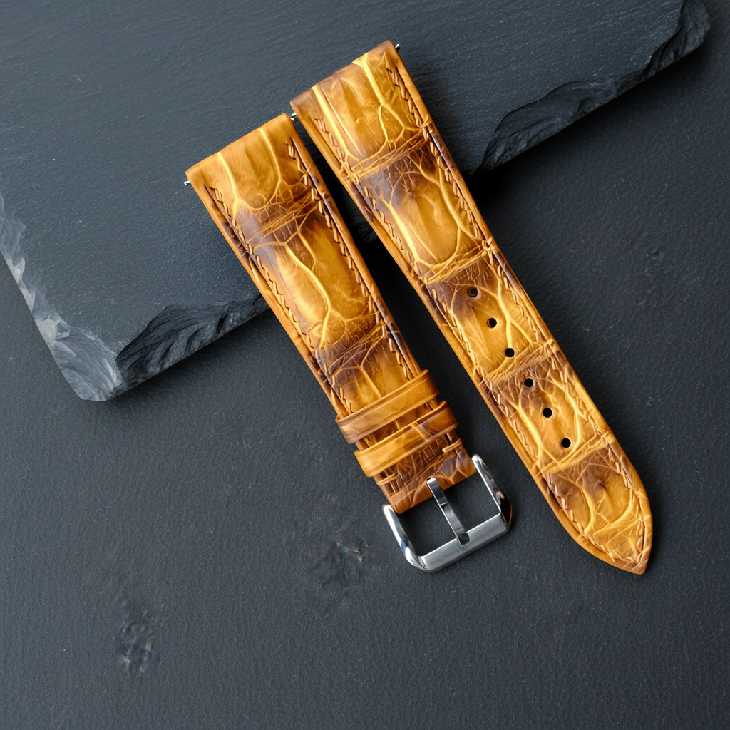 Yellow Alligator Leather Watch Strap - Handmade Quick Release Band