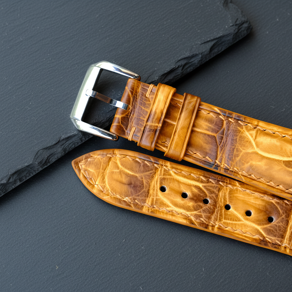 Yellow Alligator Leather Watch Strap - Handmade Quick Release Band