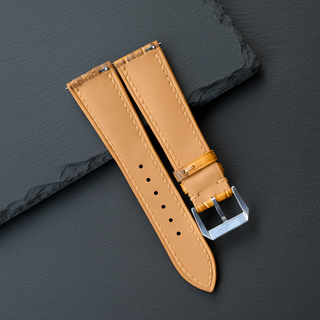 Yellow Alligator Leather Watch Strap - Handmade Quick Release Band