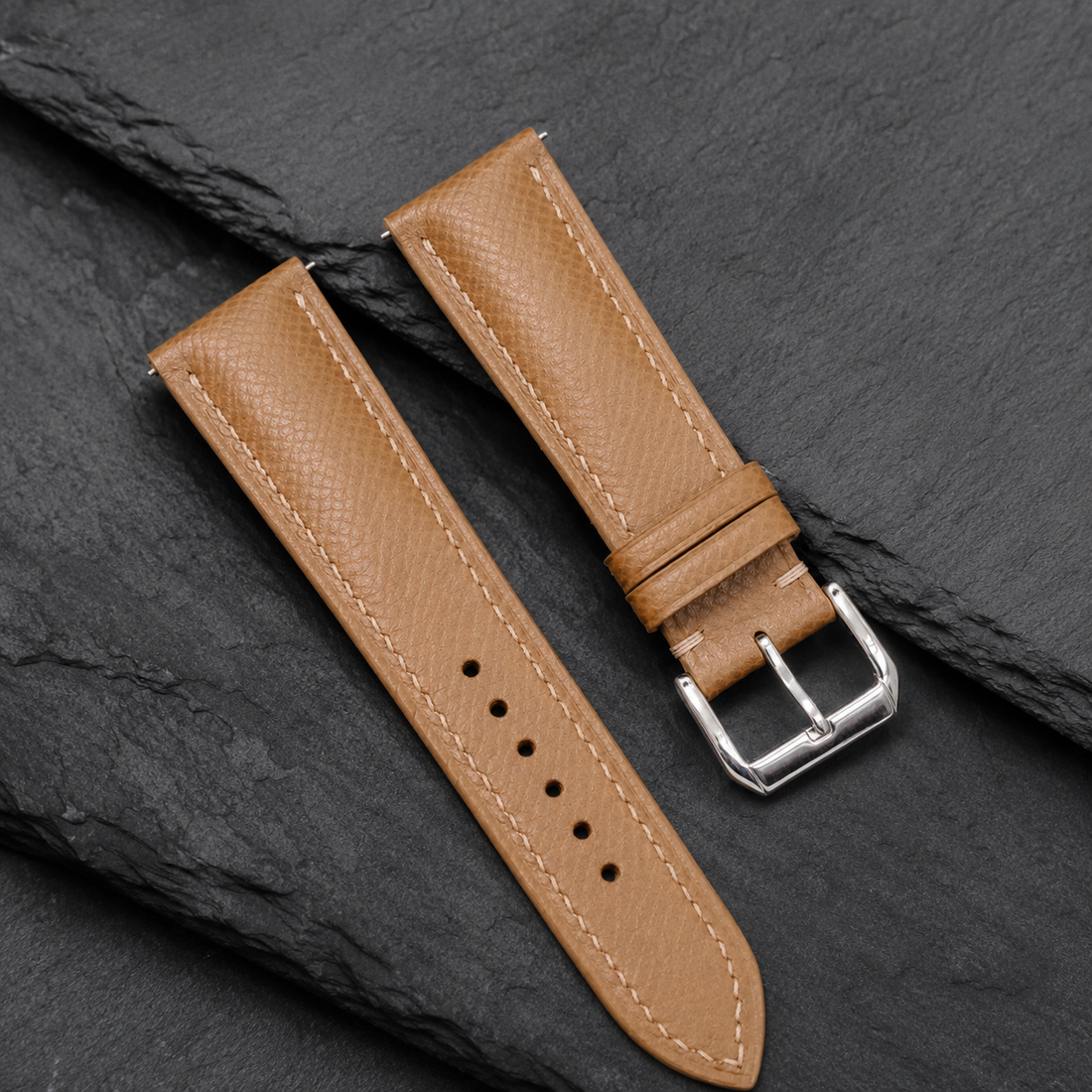 Brown Epsom Leather Watch Strap - Handmade Quick Release Band