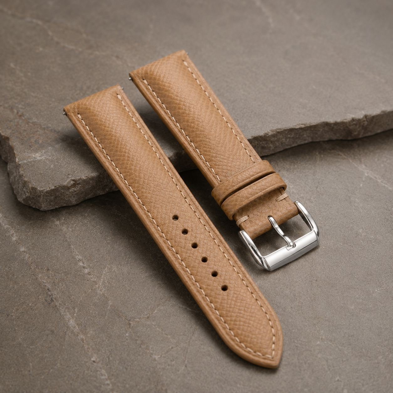 Brown Epsom Leather Watch Strap - Handmade Quick Release Band