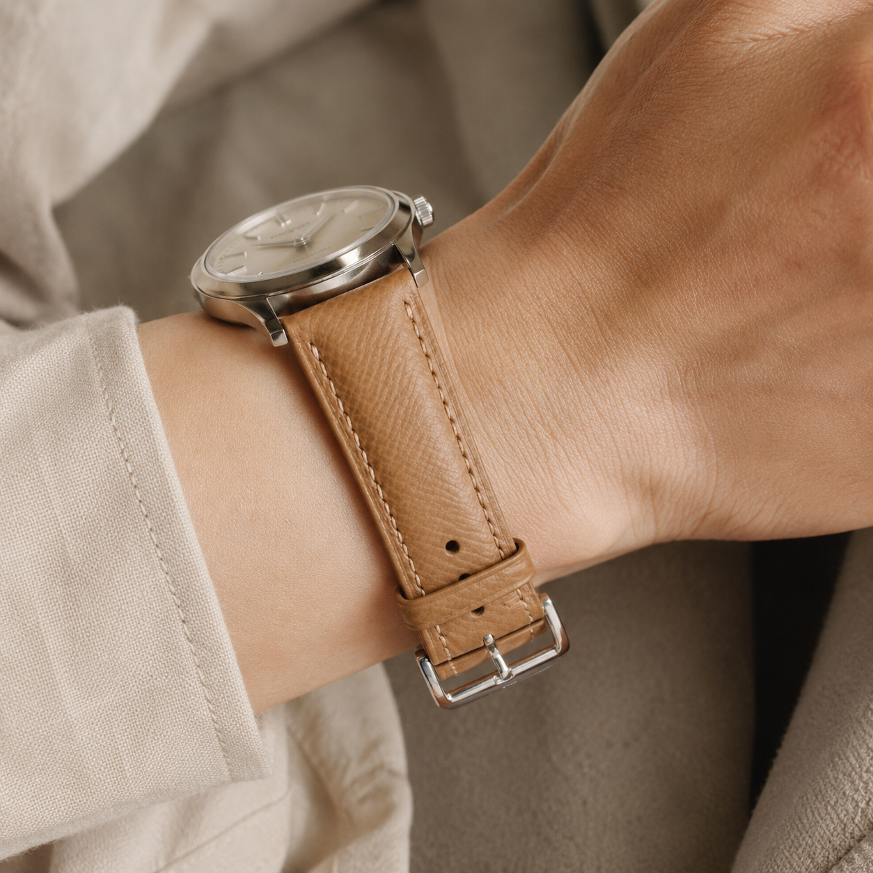 Brown Epsom Leather Watch Strap - Handmade Quick Release Band