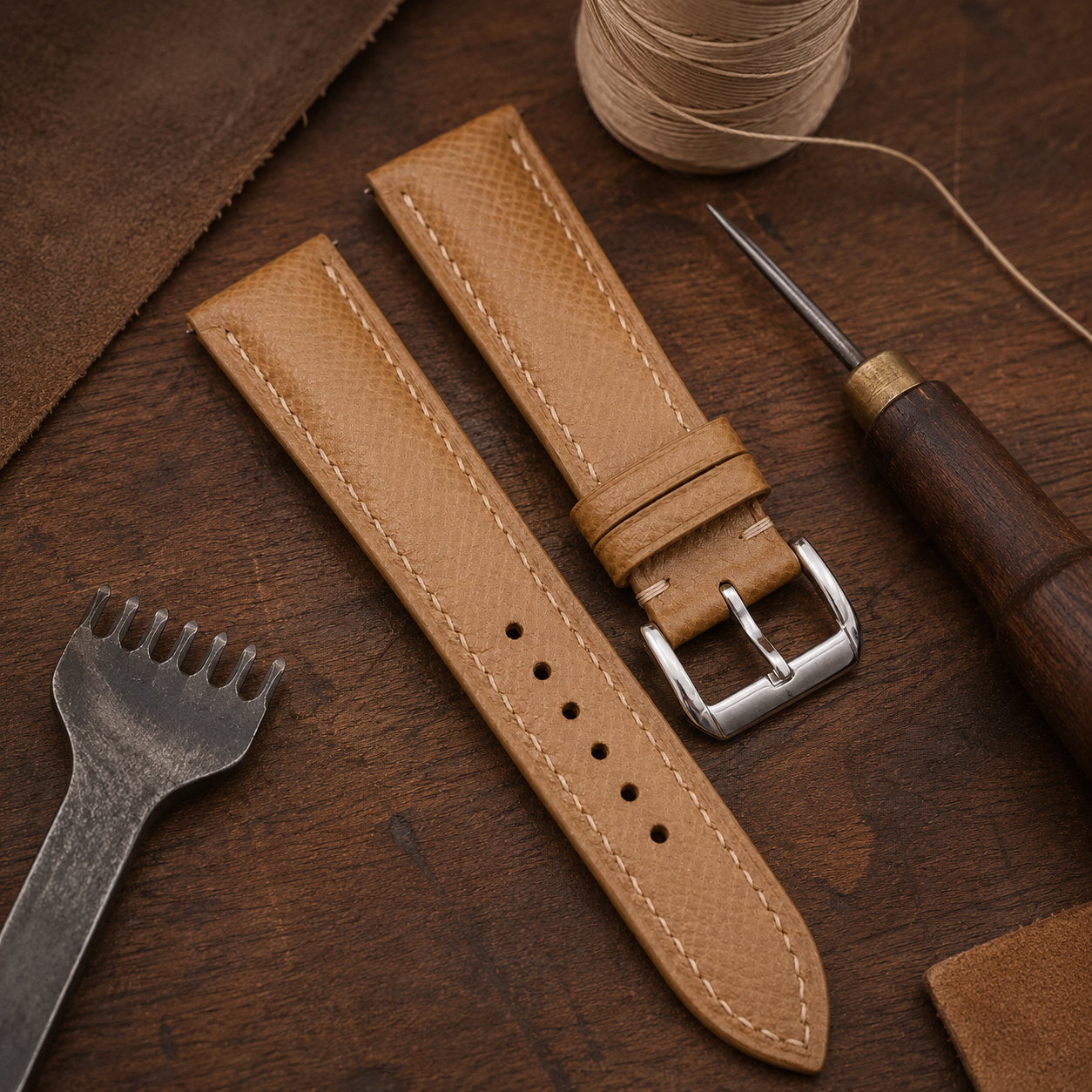 Brown Epsom Leather Watch Strap - Handmade Quick Release Band