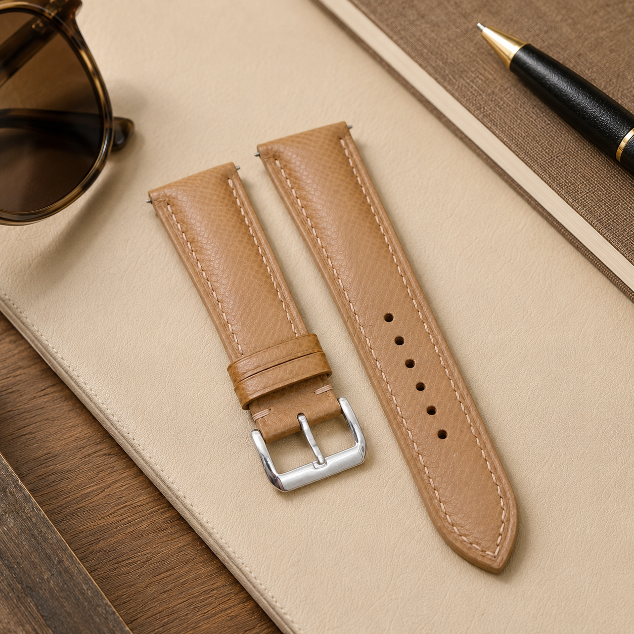 Brown Epsom Leather Watch Strap - Handmade Quick Release Band