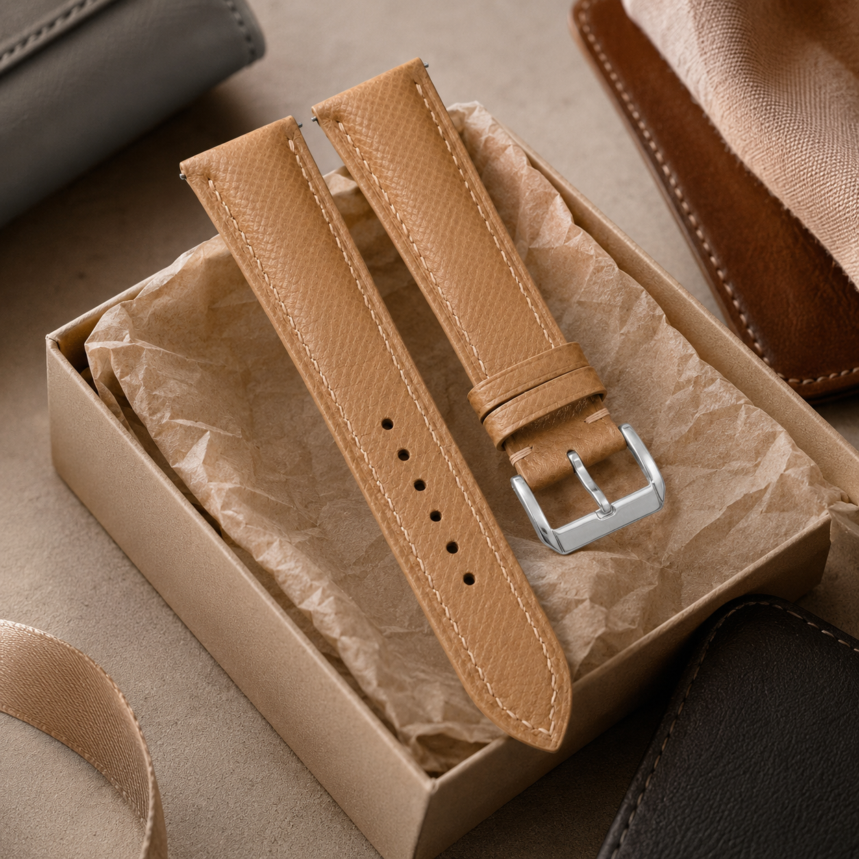 Brown Epsom Leather Watch Strap - Handmade Quick Release Band