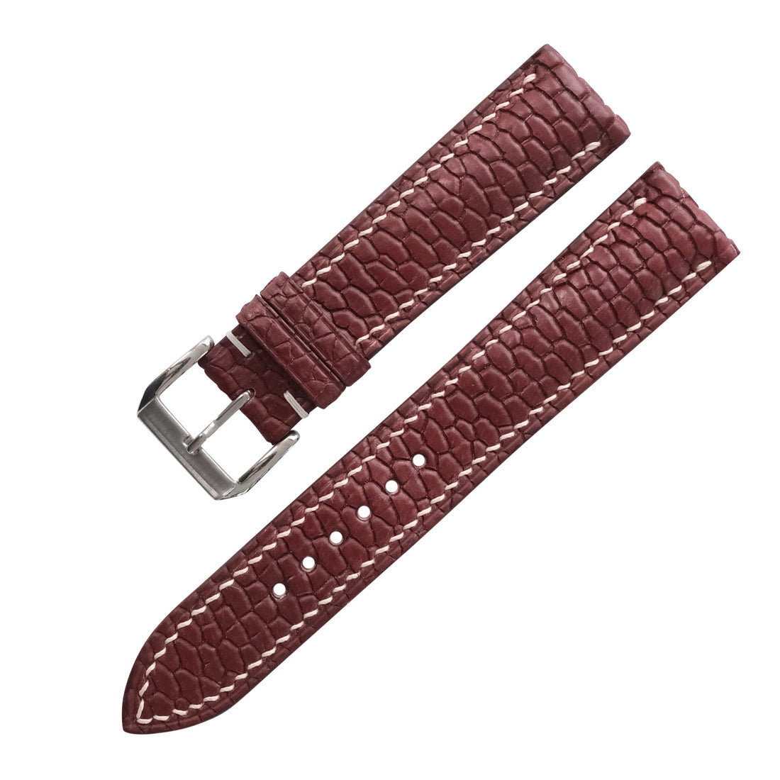 Burgundy Brown Beaver Tail Leather Watch Strap - Handmade