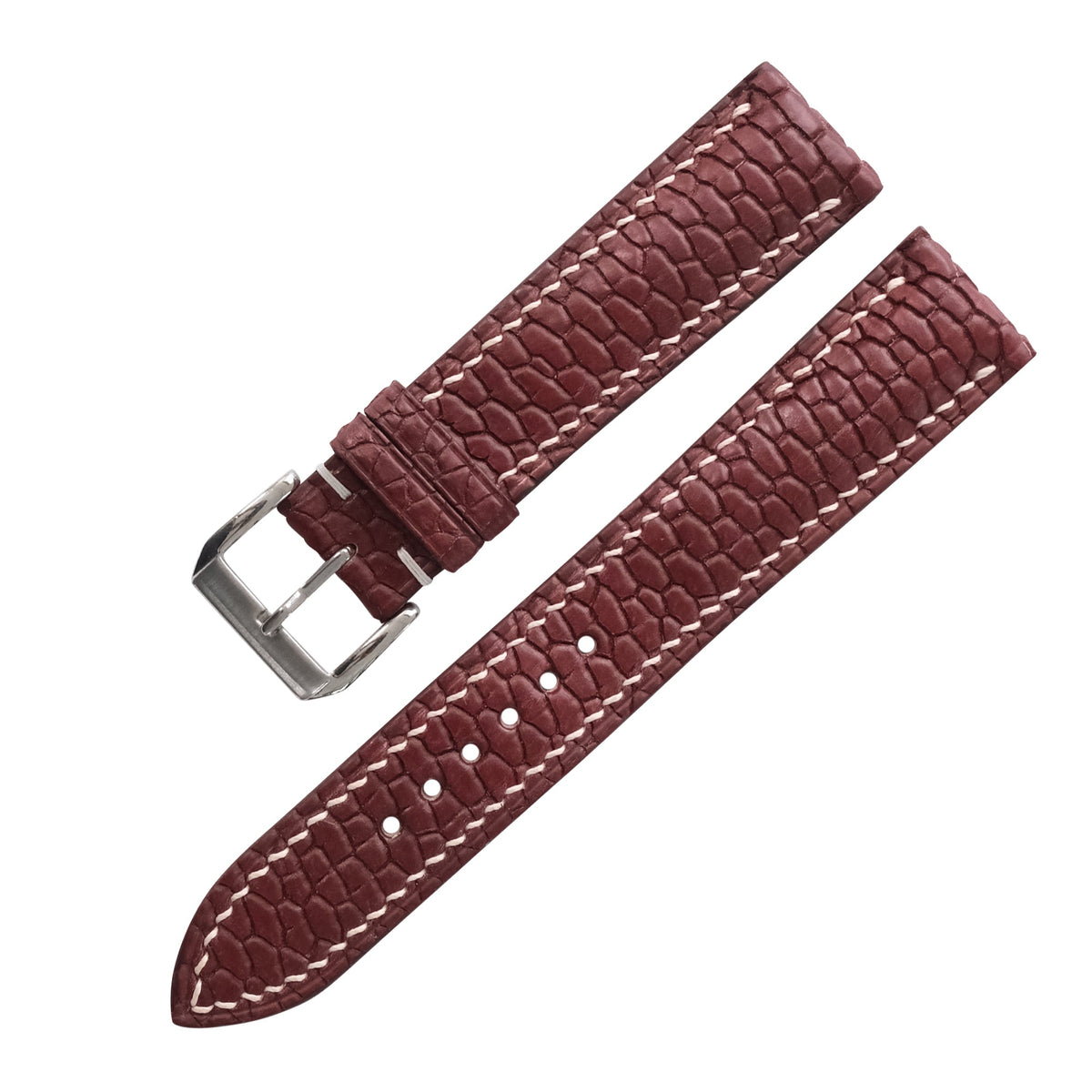 Burgundy Brown Beaver Tail Leather Watch Strap - Handmade