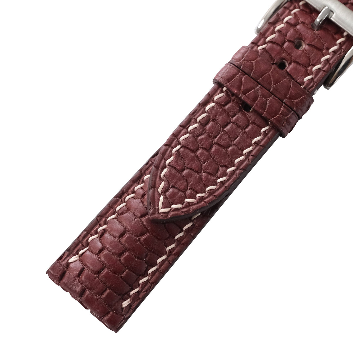 Burgundy Brown Beaver Tail Leather Watch Strap - Handmade