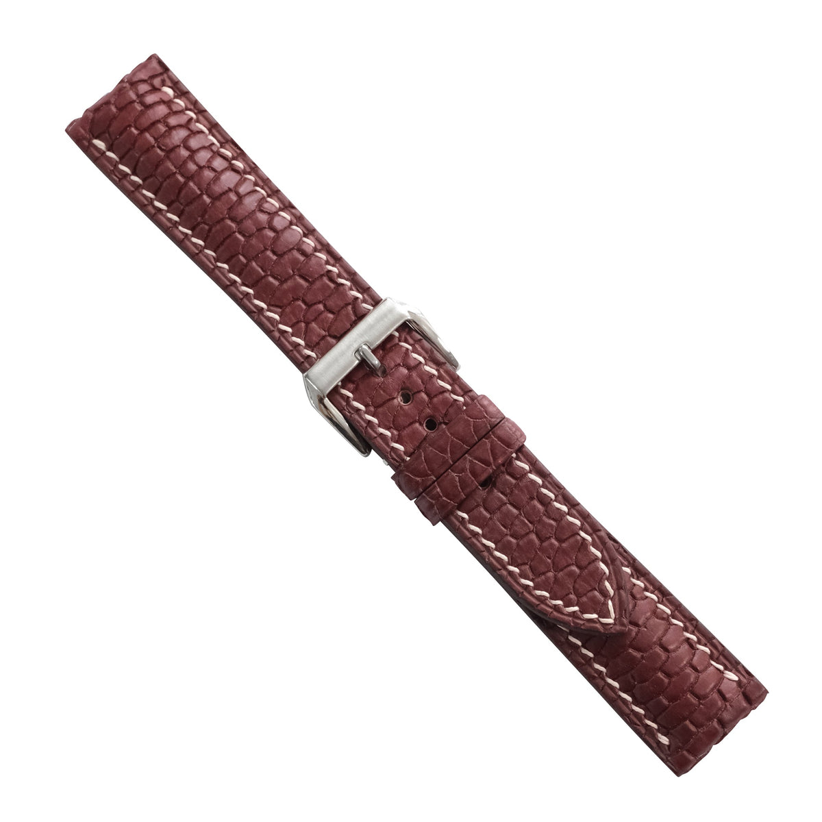 Burgundy Brown Beaver Tail Leather Watch Strap - Handmade