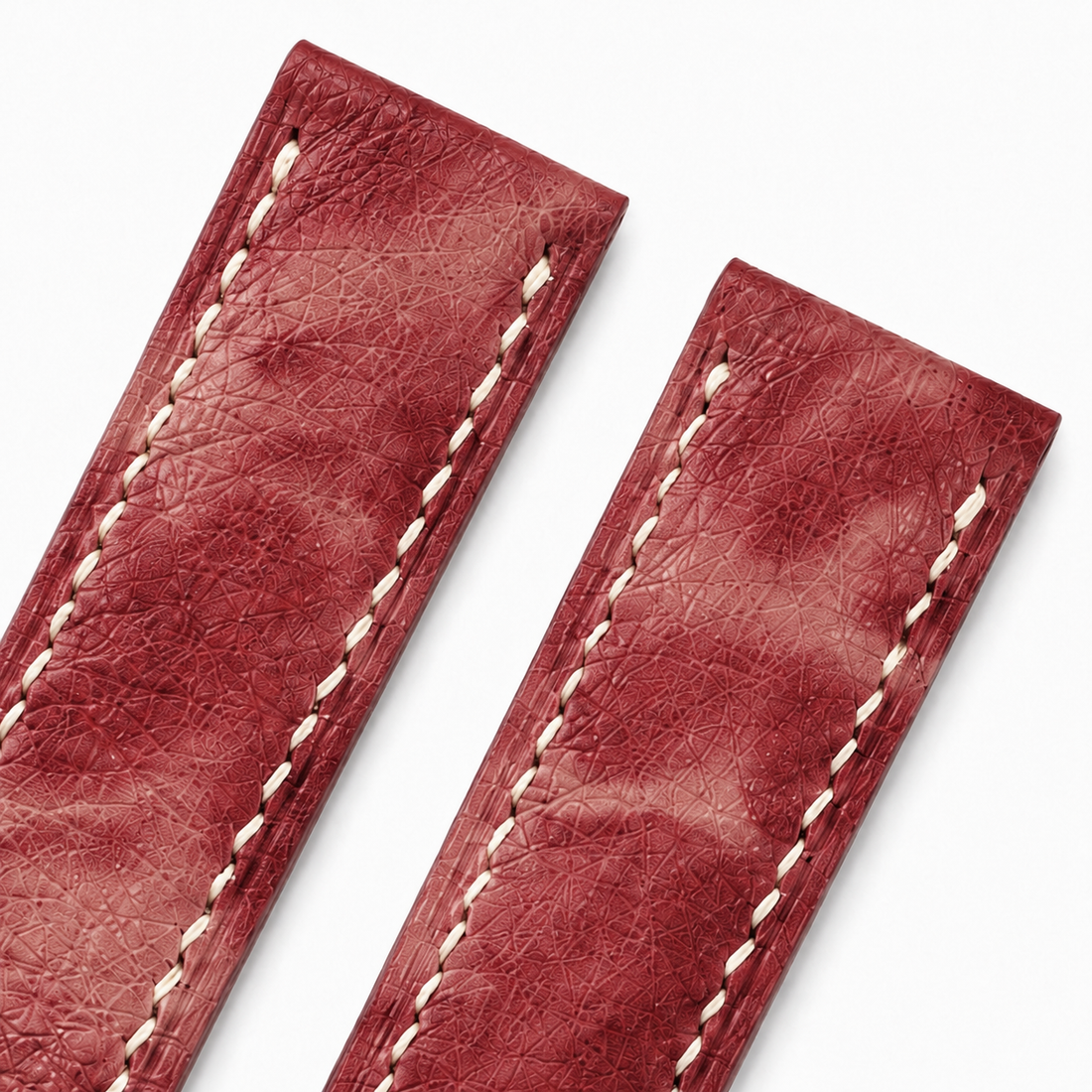 Burgundy Marble Ostrich Leather Watch Strap - Handmade