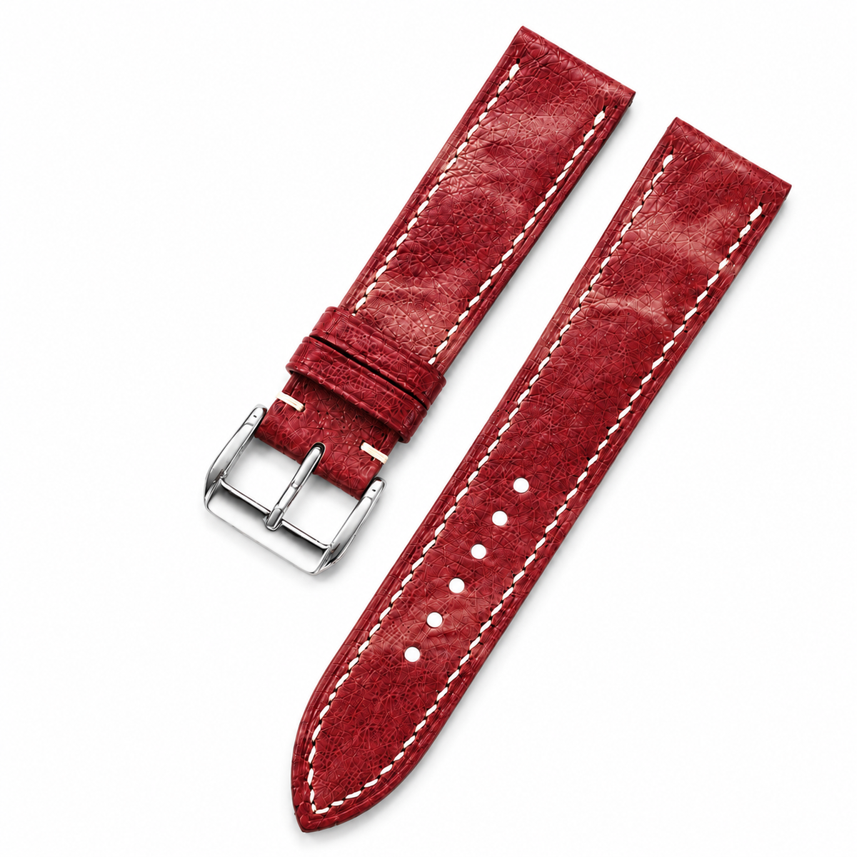 Burgundy Marble Ostrich Leather Watch Strap - Handmade