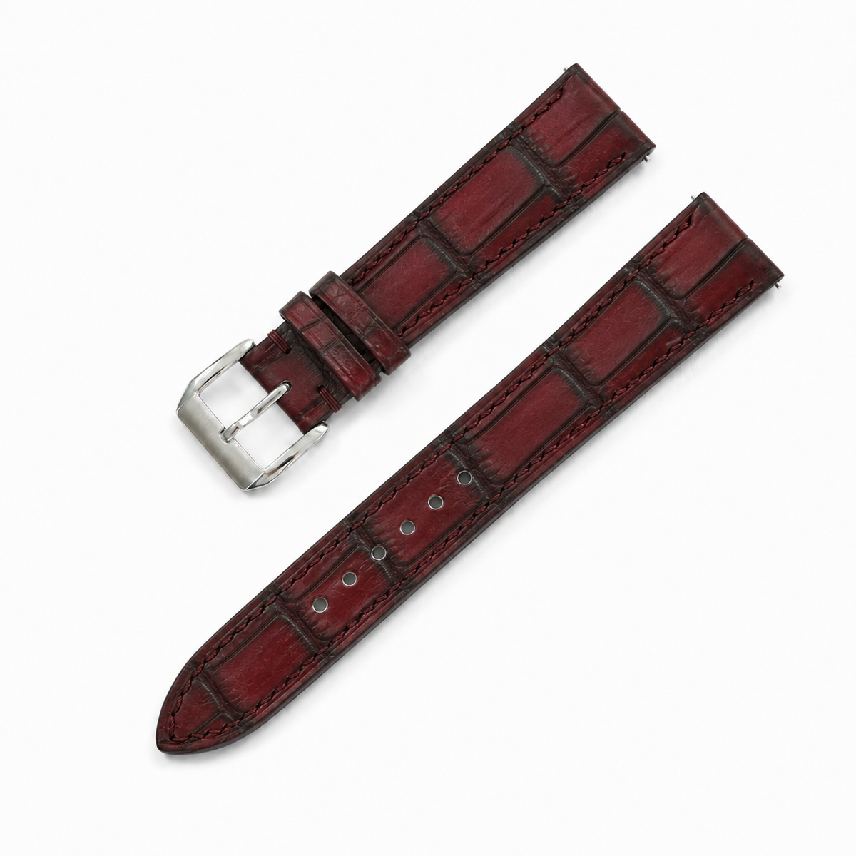 Burgundy Oxblood Alligator Leather Watch Strap - Handmade