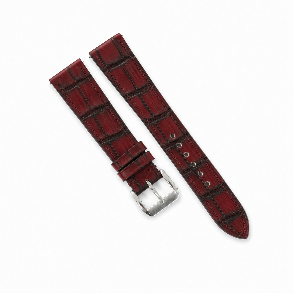 Burgundy Oxblood Alligator Leather Watch Strap - Handmade
