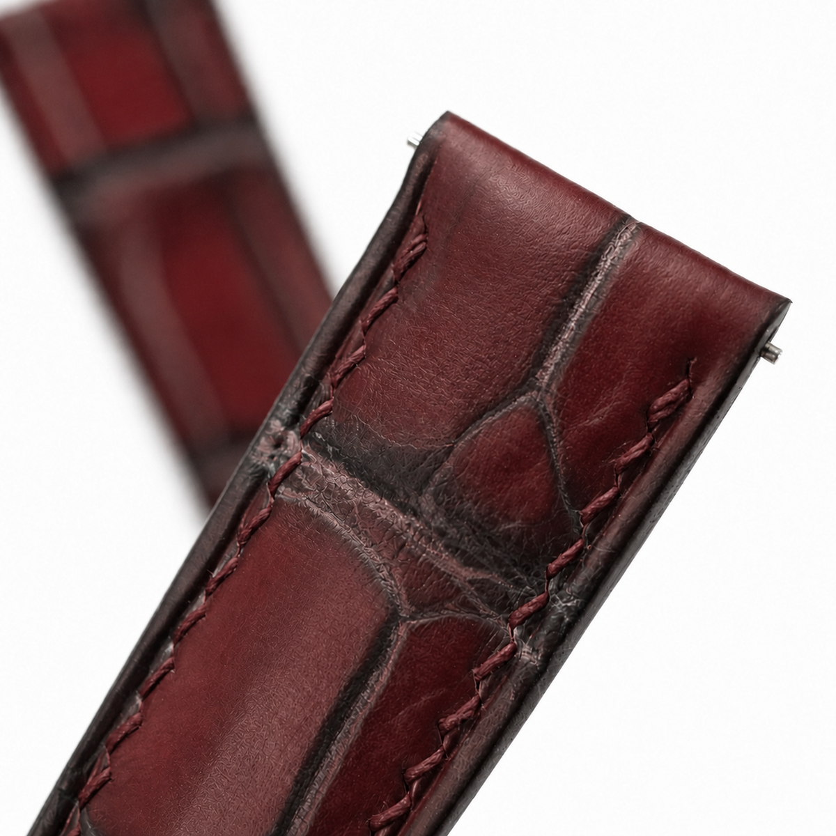 Burgundy Oxblood Alligator Leather Watch Strap - Handmade