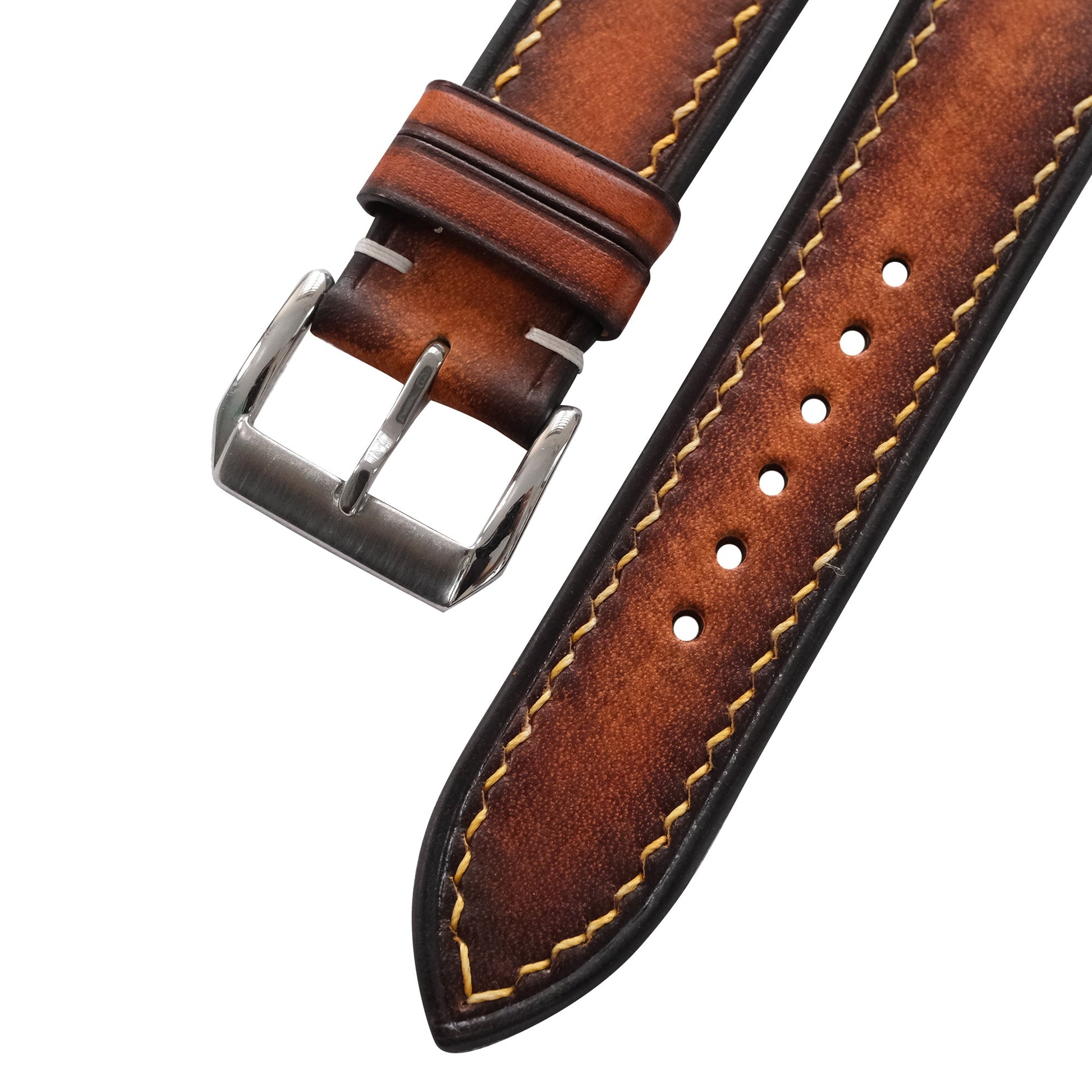 Burnished Cognac Brown Patina Leather Watch Strap - Handmade Quick Release Band