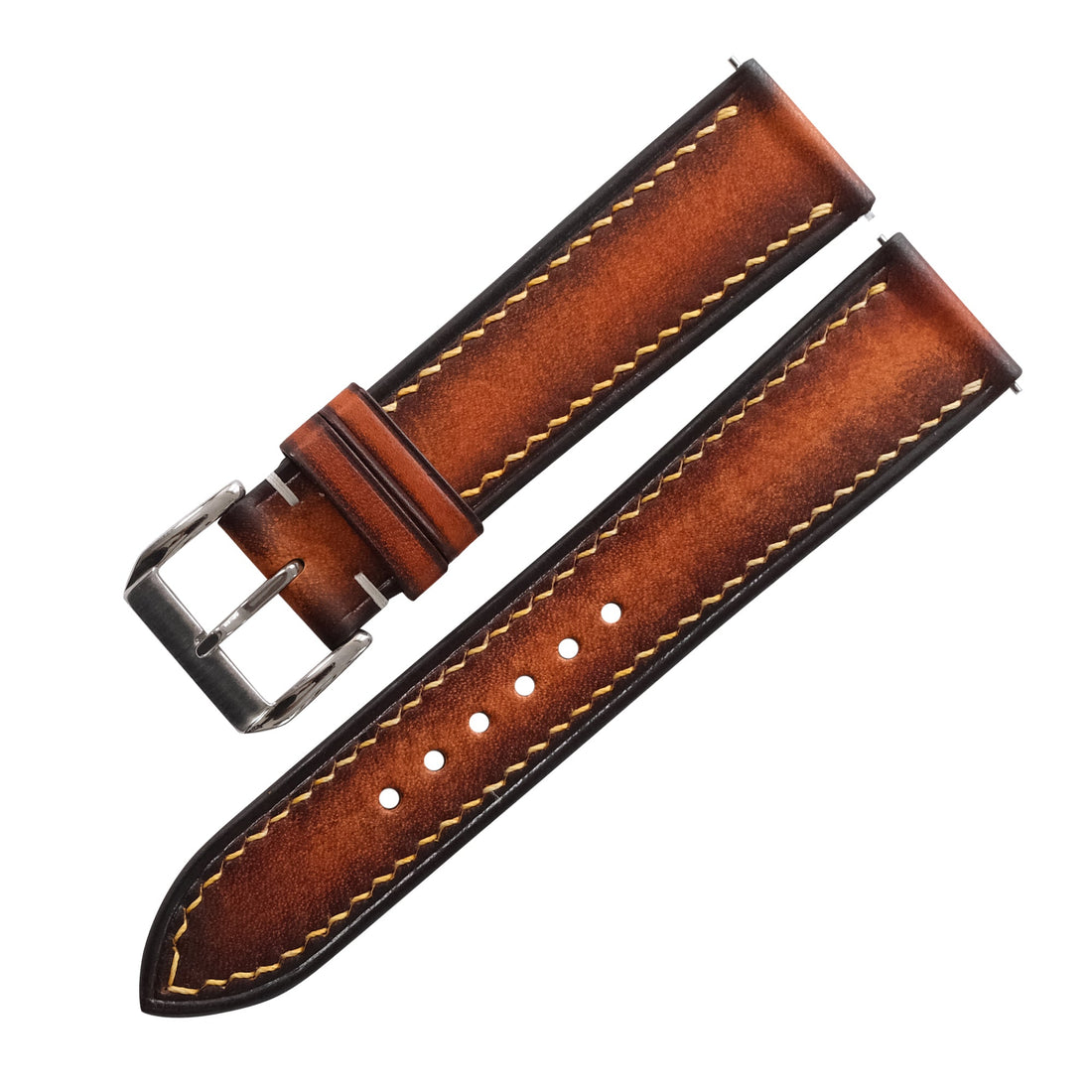 Burnished Cognac Brown Patina Leather Watch Strap - Handmade