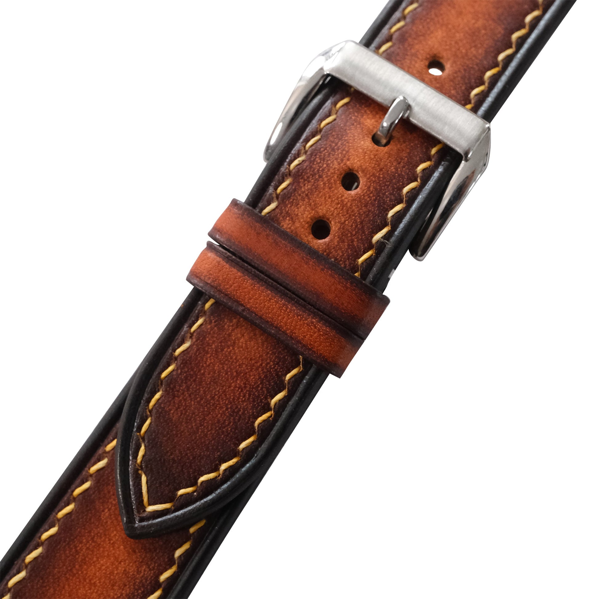 Burnished Cognac Brown Patina Leather Watch Strap - Handmade Quick Release Band