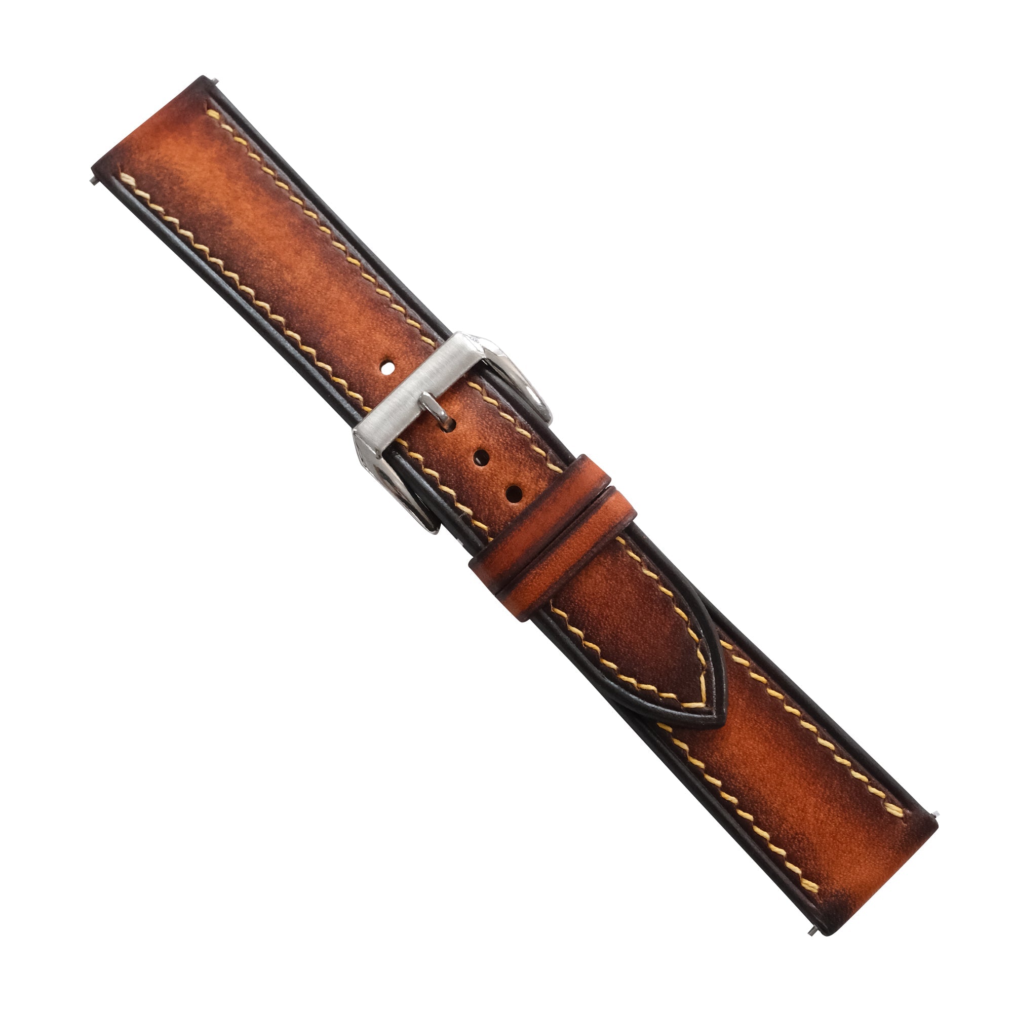 Burnished Cognac Brown Patina Leather Watch Strap - Handmade Quick Release Band