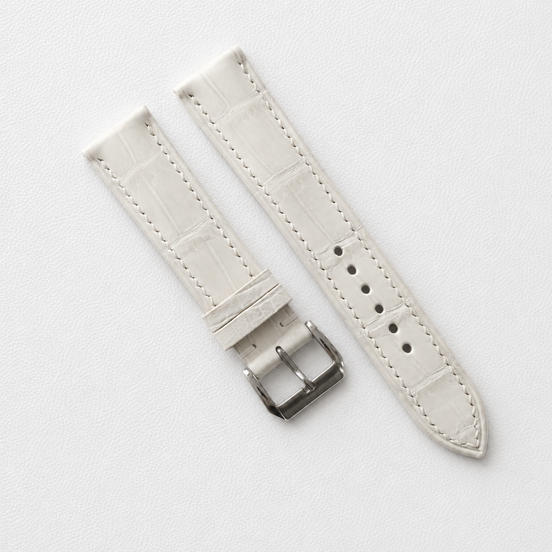 Ivory White Alligator Leather Watch Strap - Handmade