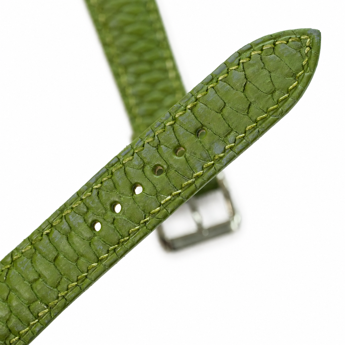 Olive Green Beaver Tail Leather Watch Strap - Handmade