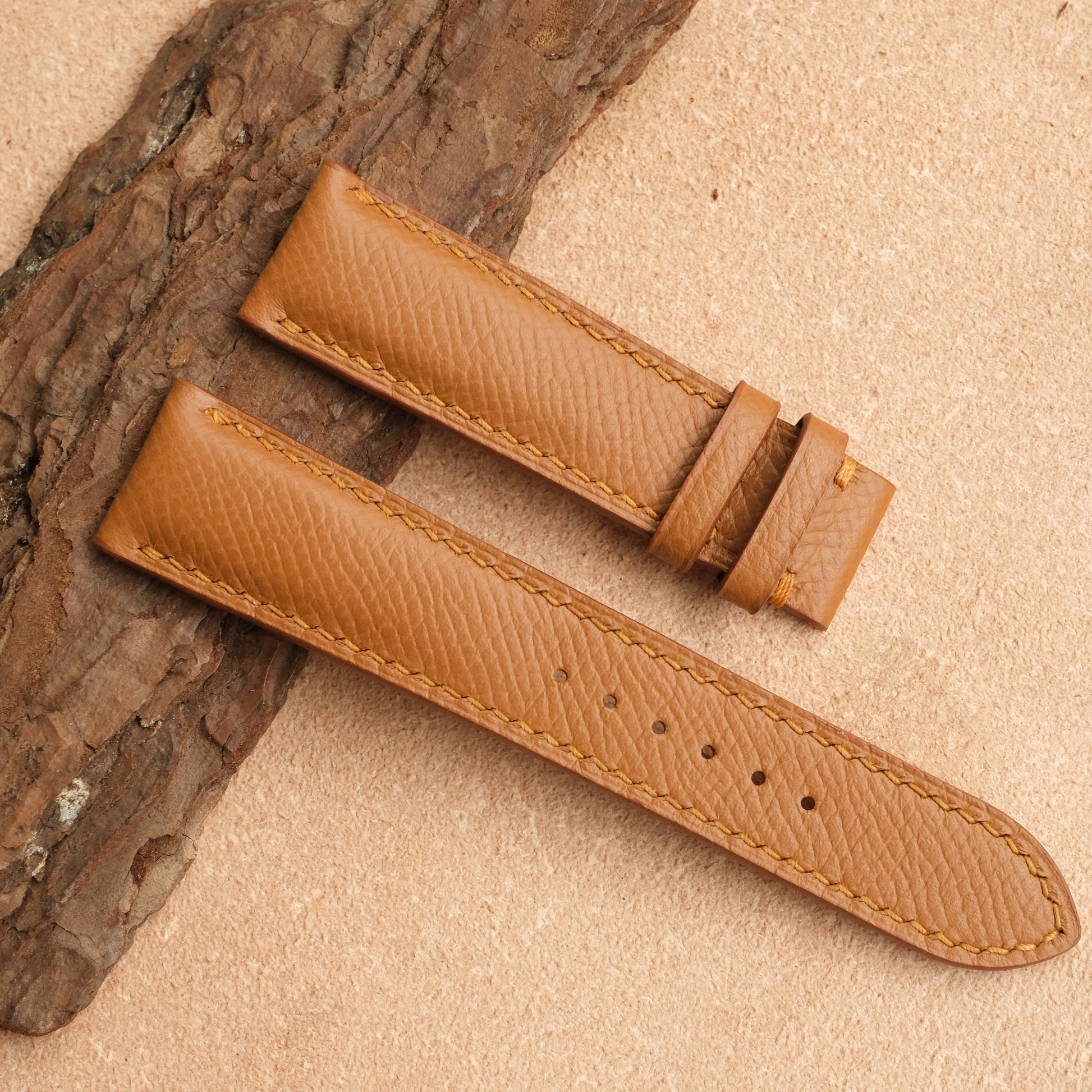 Camel Epsom Leather Watch Strap - Handmade Quick Release Band