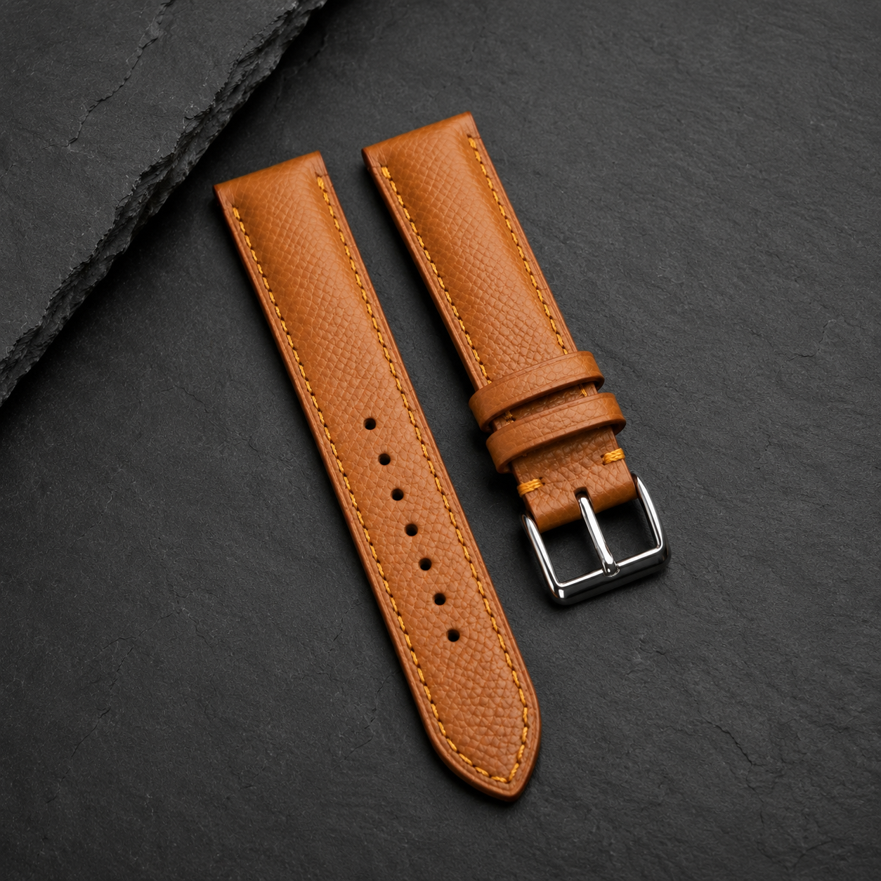 Camel Epsom Leather Watch Strap - Handmade Quick Release Band