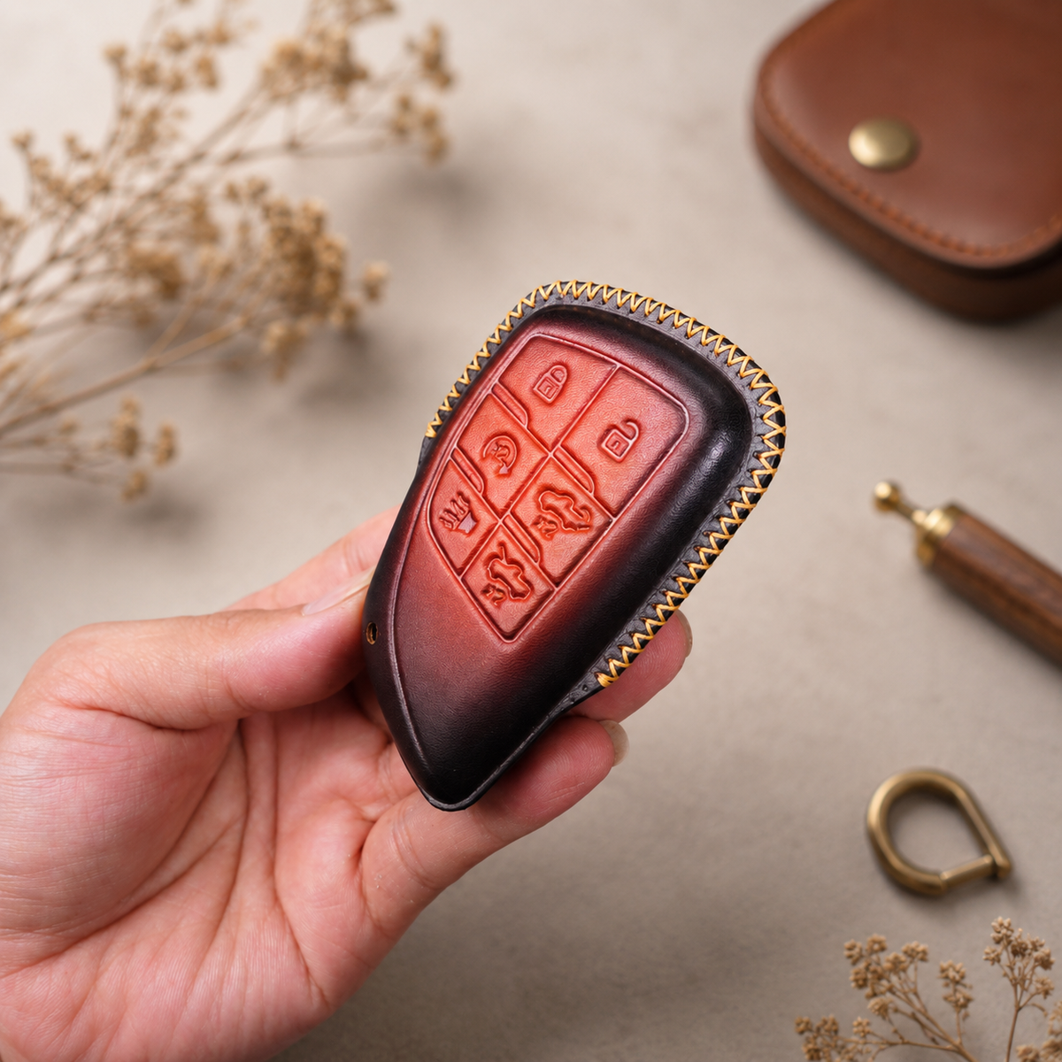 Custom Leather Key Fob Cover Compatible with Chevrolet Z71, ZR2 and Silverado