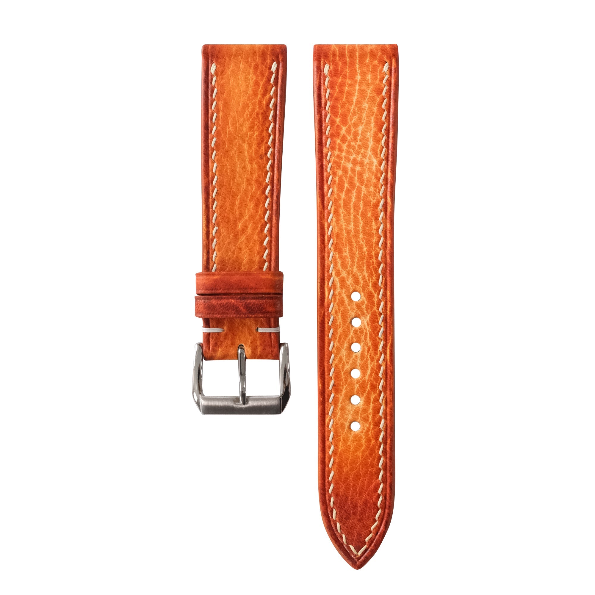Cognac Orange Patina Leather Watch Strap - Handmade Quick Release Band