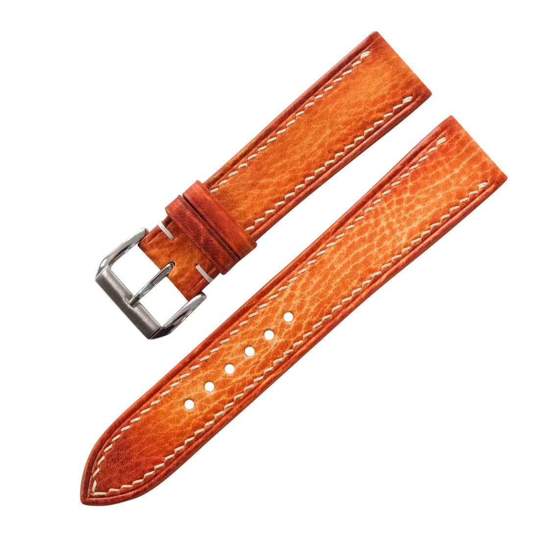 Cognac Orange Patina Leather Watch Strap - Handmade