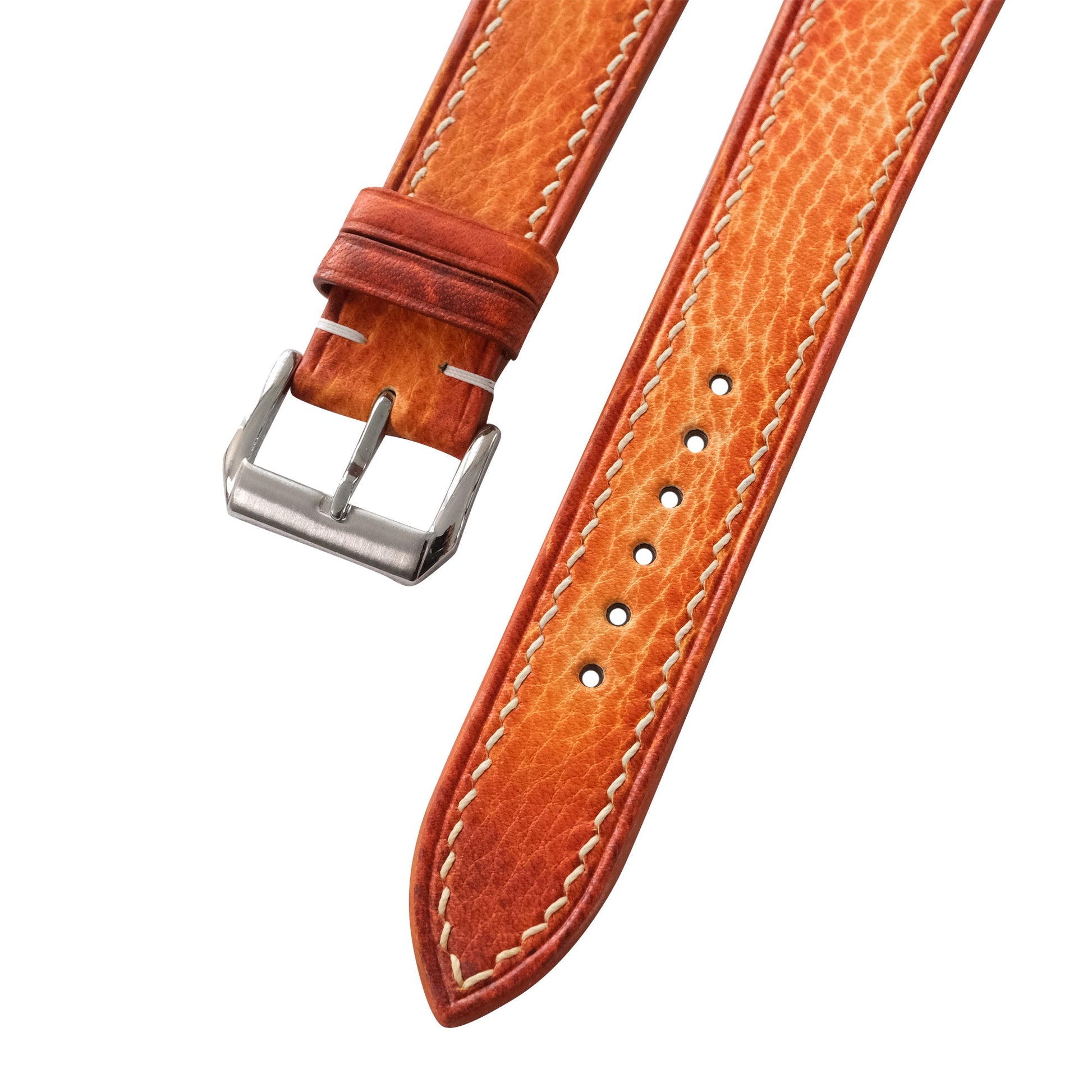 Cognac Orange Patina Leather Watch Strap - Handmade Quick Release Band