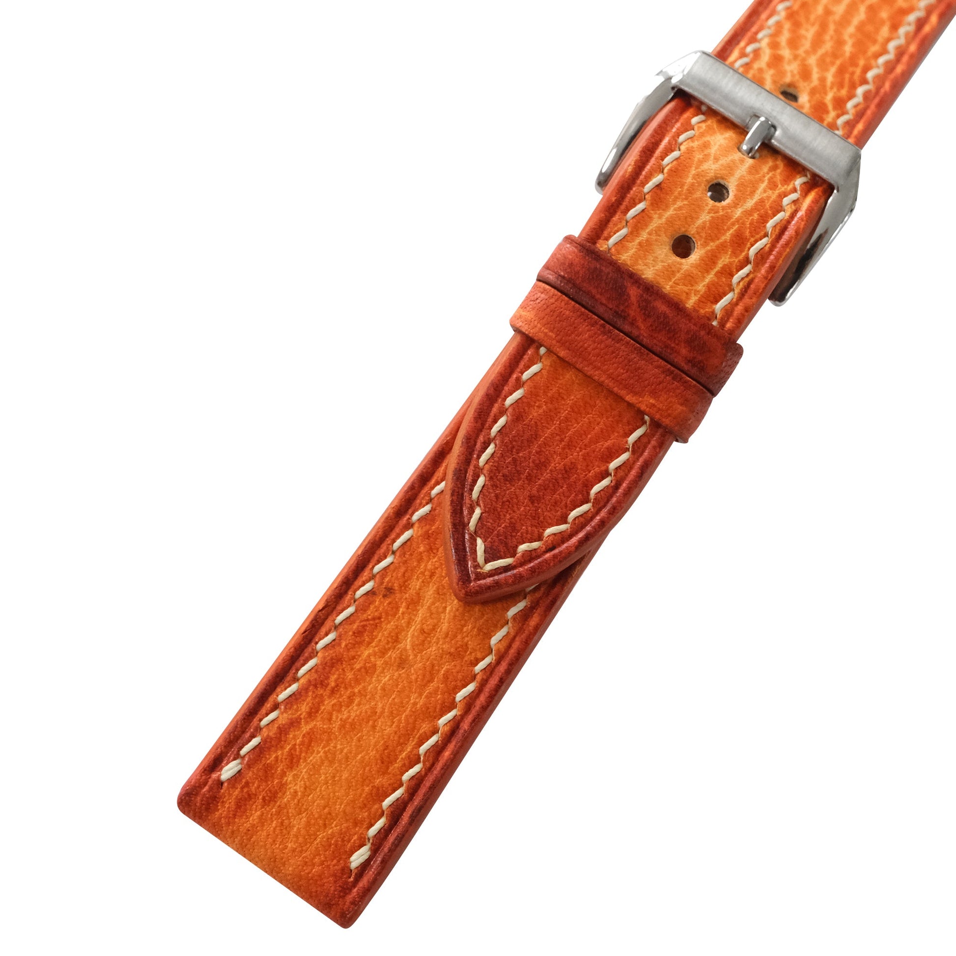 Cognac Orange Patina Leather Watch Strap - Handmade Quick Release Band